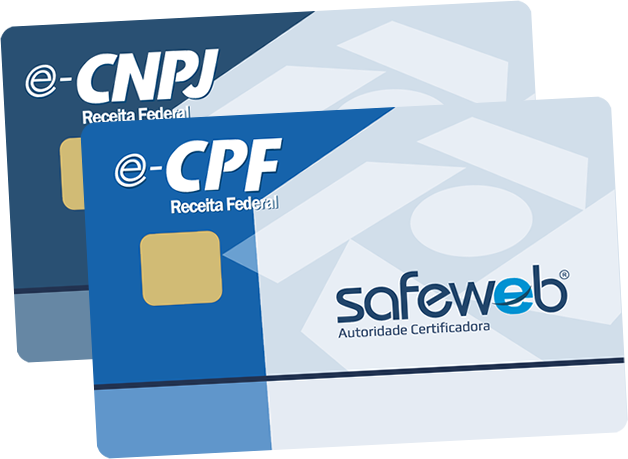Cartões inteligentes do certificado digital e-CPF e e-CNPJ, emitidos pela Safeweb, autoridade certificadora parceira do Sincopuava